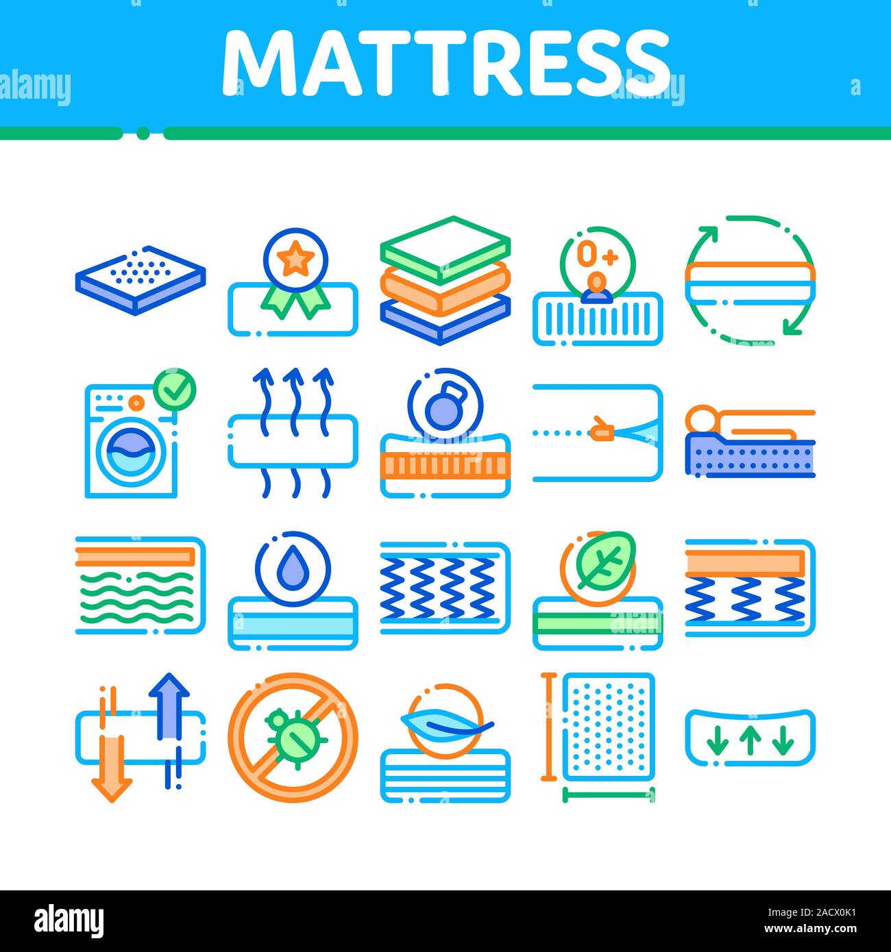 Matratze orthopädische Sammlung Icons Set Vector Stock Vektor