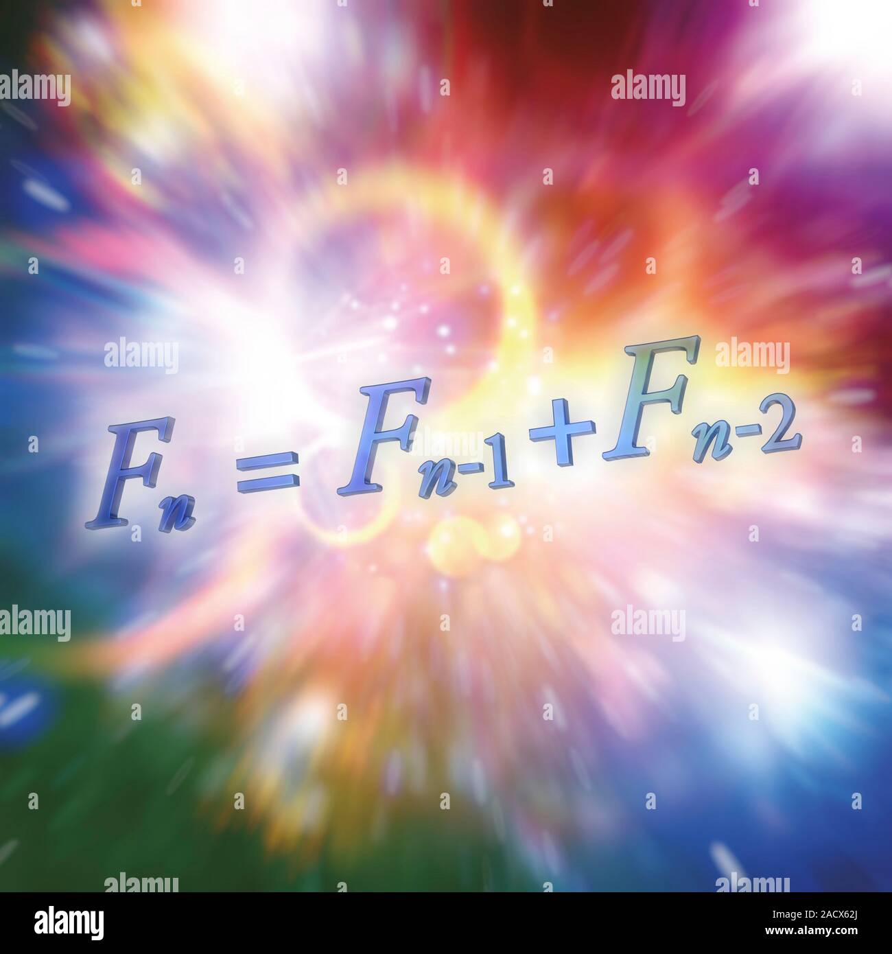 Fibonacci-folge Gleichung. Diese Gleichung berechnet Zahlen in der Fibonacci-folge (Fn) durch Addition der vorherigen Nummer in der Serie (Fn- Stockfoto