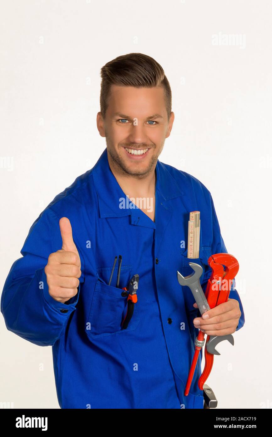 Handwerker mit Werkzeugen Stockfoto