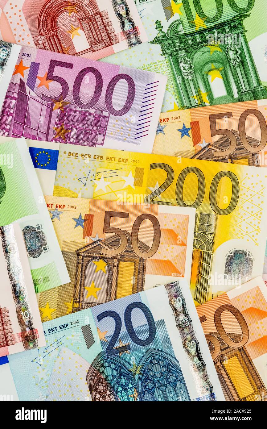 Viele verschiedene Euro-Banknoten Stockfoto