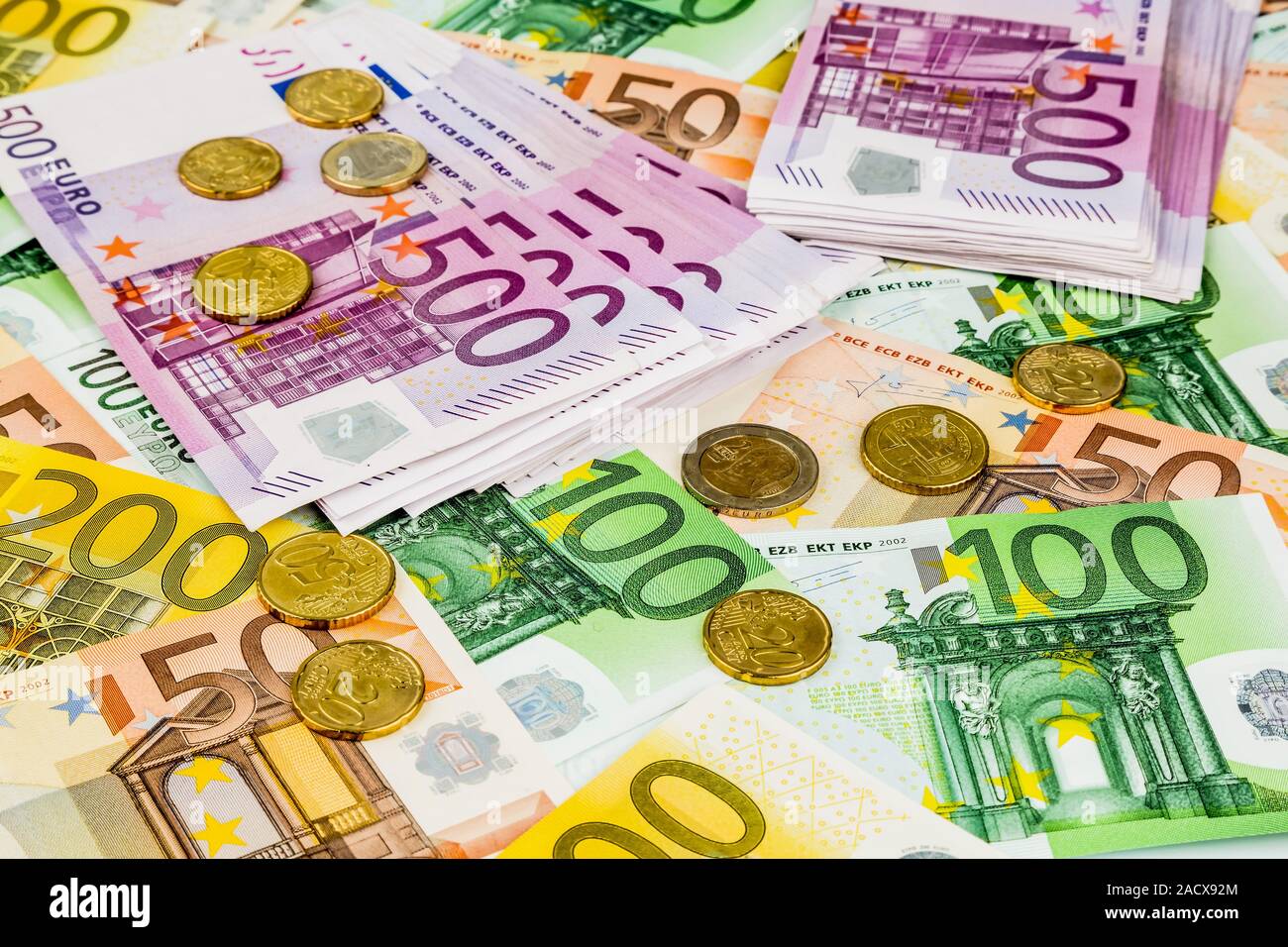 Viele verschiedene Euro-Banknoten Stockfoto