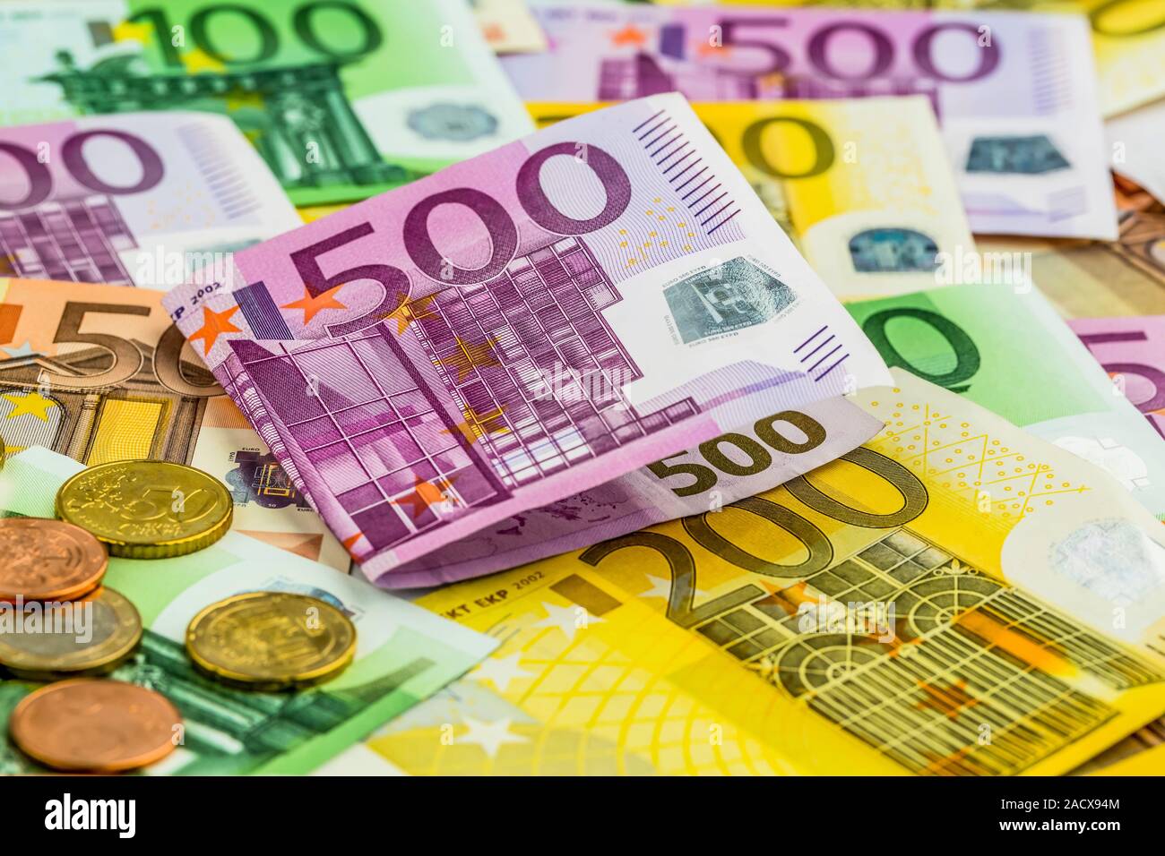 Viele verschiedene Euro-Banknoten Stockfoto