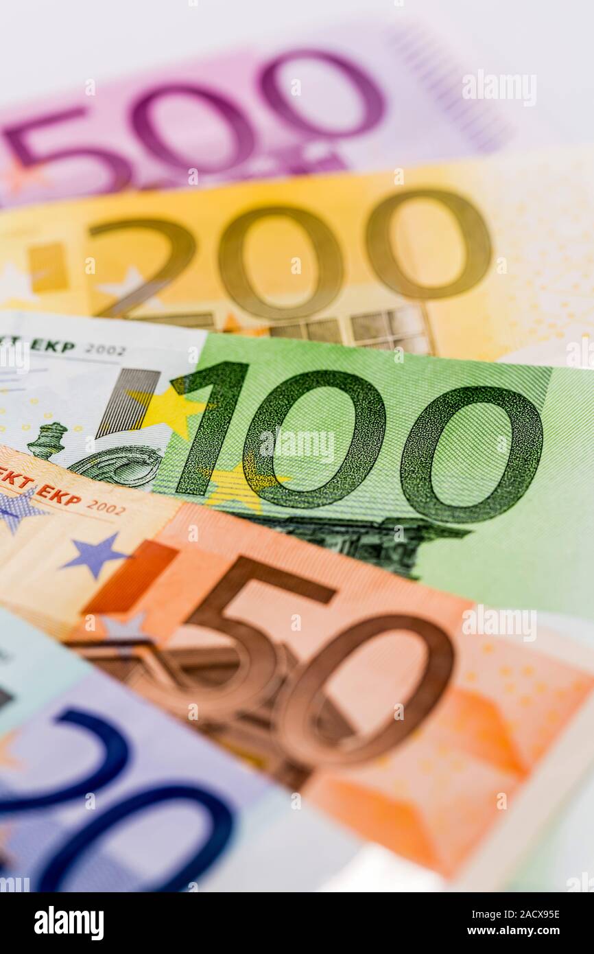 Viele verschiedene Euro-Banknoten Stockfoto