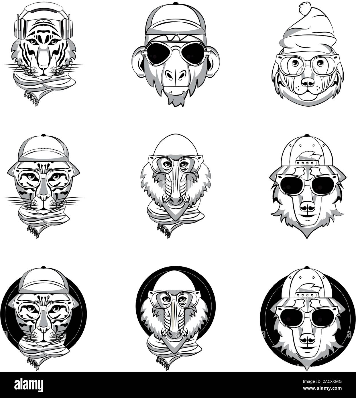 Bündel der Embleme Tiere Köpfe Stock Vektor