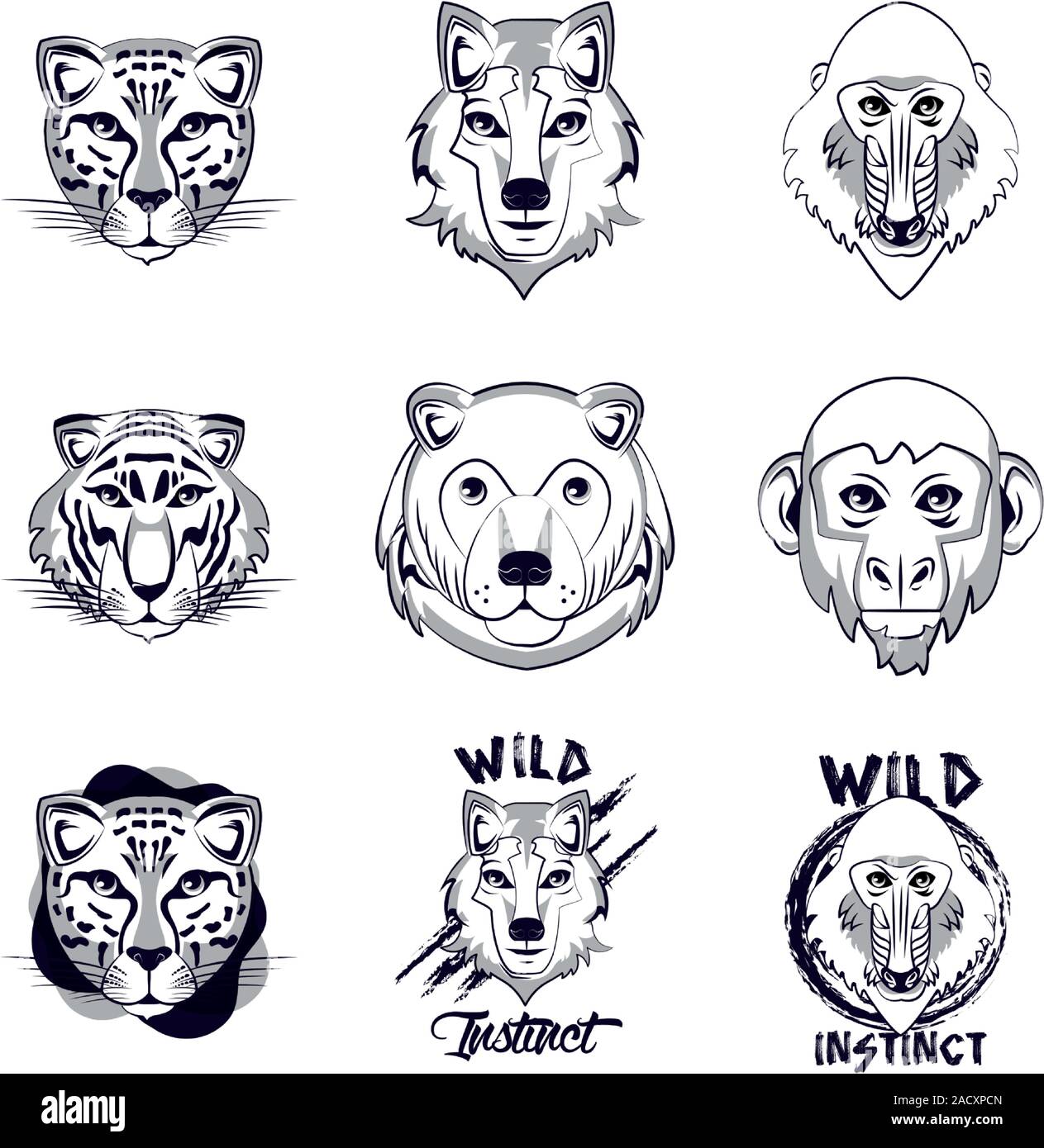 Bündel der Embleme Tiere Köpfe Stock Vektor