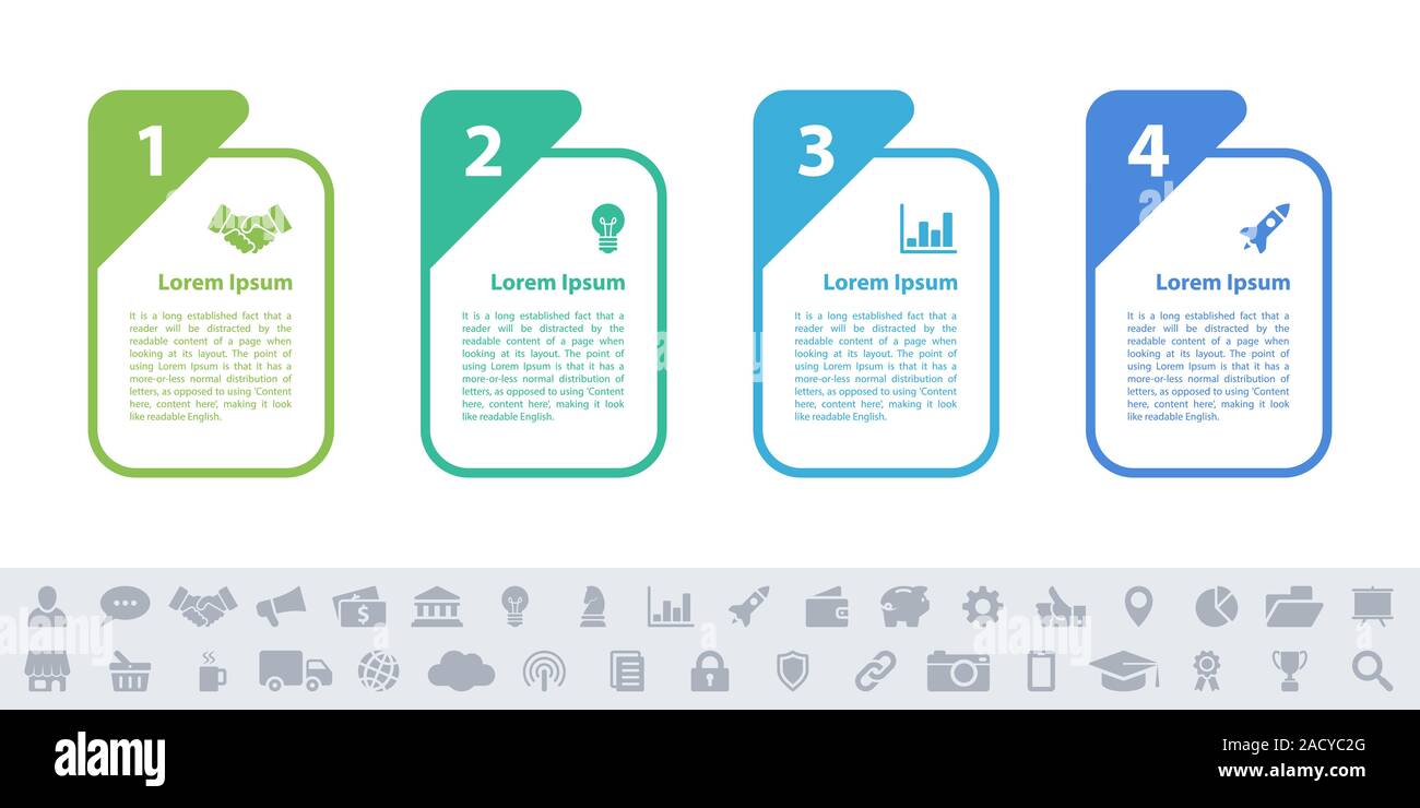 Infografik design Business Konzept Vector Illustration mit 4 Schritte und Optionen oder Prozesse, Arbeitsabläufe oder Diagramm oder Web button Banner dar Stock Vektor