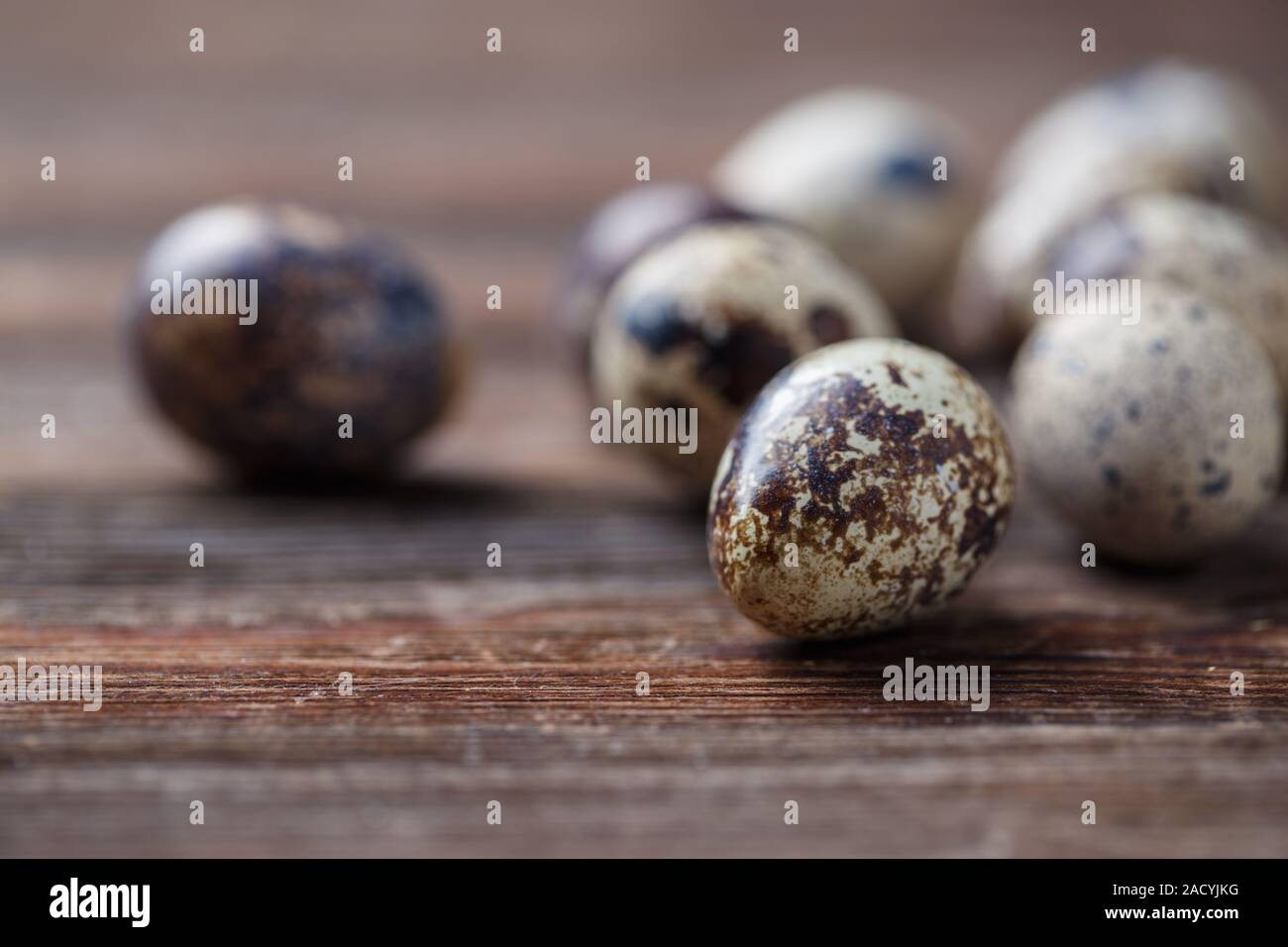 Gruppe von Wachteln Eiern auf Thewooden Hintergrund Stockfoto