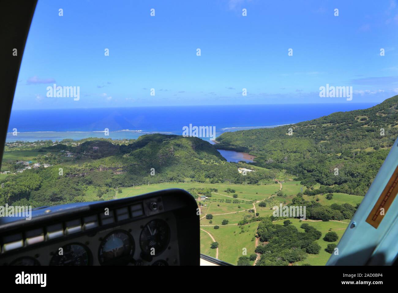 Mauritius, Flug im Hubschrauber mit Blick auf Cap Maconde Stockfoto