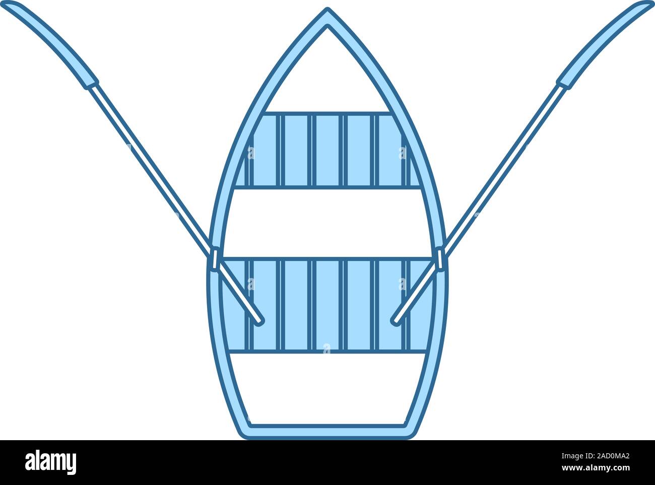 Tretboot Symbol. Dünne Linie mit blauer Füllung Design. Vector Illustration. Stock Vektor