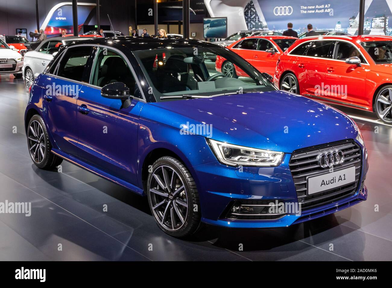 Brüssel - Jan 10, 2018: Audi A1 Economy Car auf dem Automobil-Salon in Brüssel vorgestellt. Stockfoto