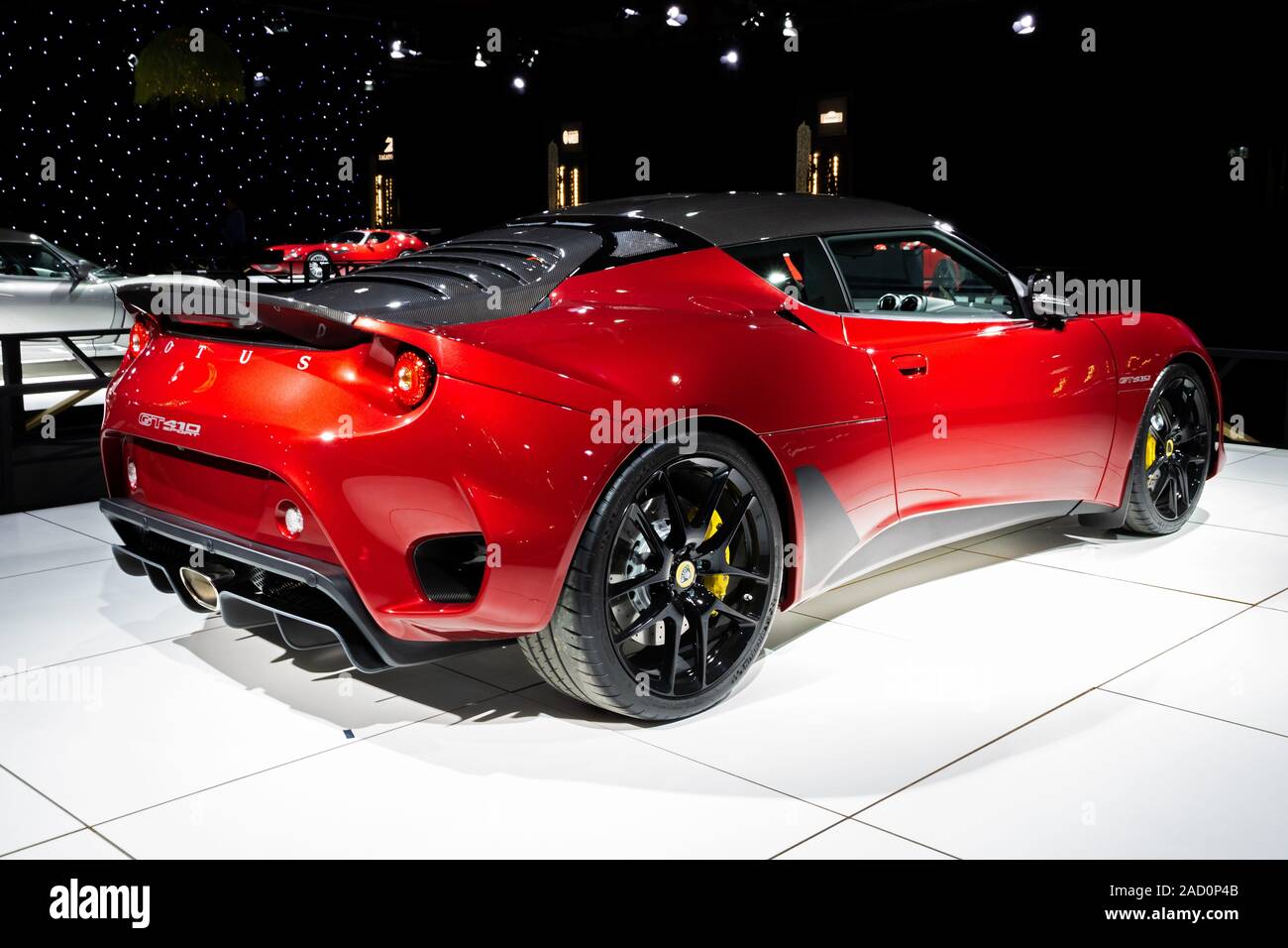 Brüssel - Jan 18, 2019: Lotus Evora GT 410 Sport Sport Auto auf dem Brüsseler Autosalon 2019 Motor Show präsentiert. Stockfoto