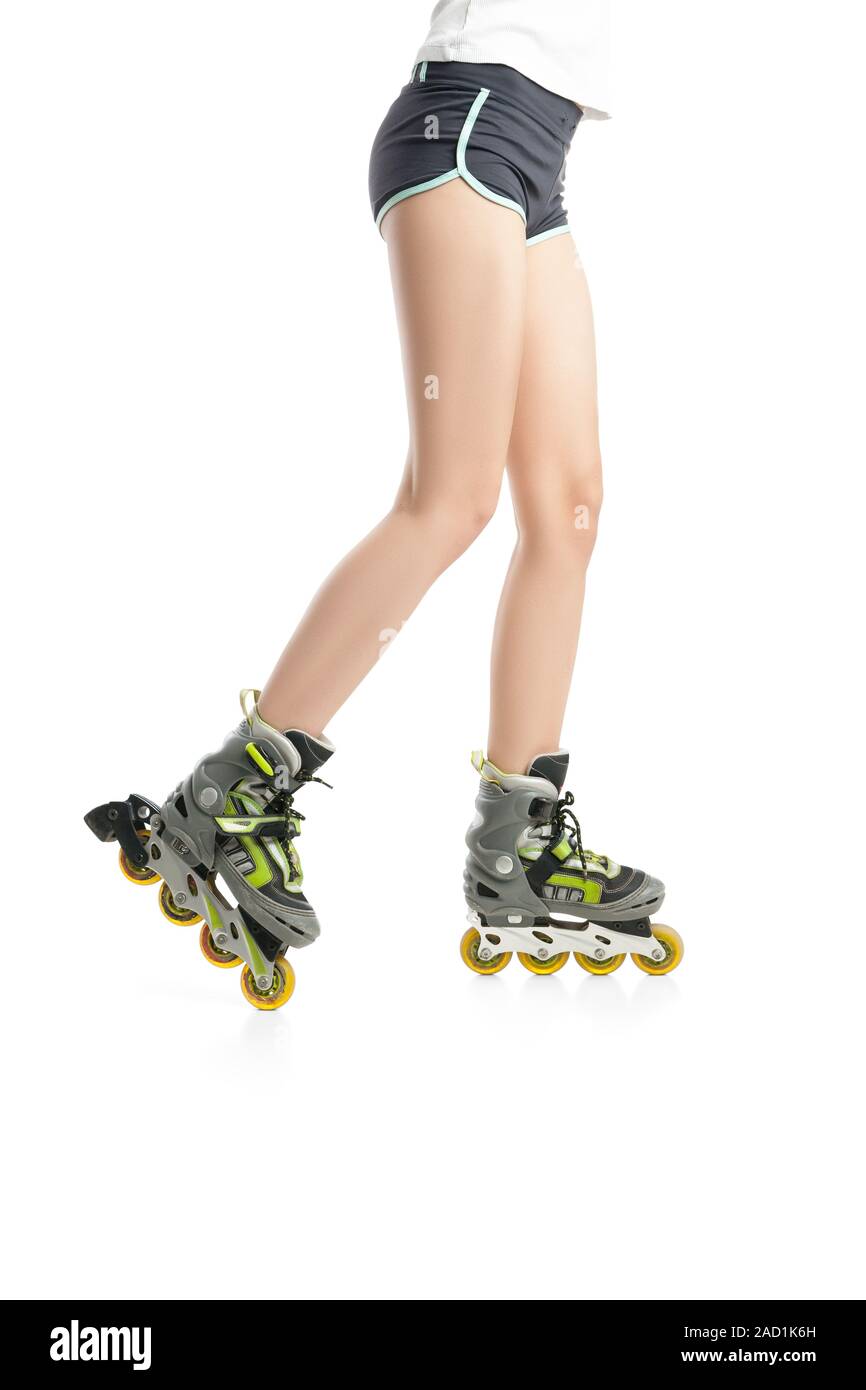 Nahaufnahme Bild von Frauenbeine mit Skates Stockfoto