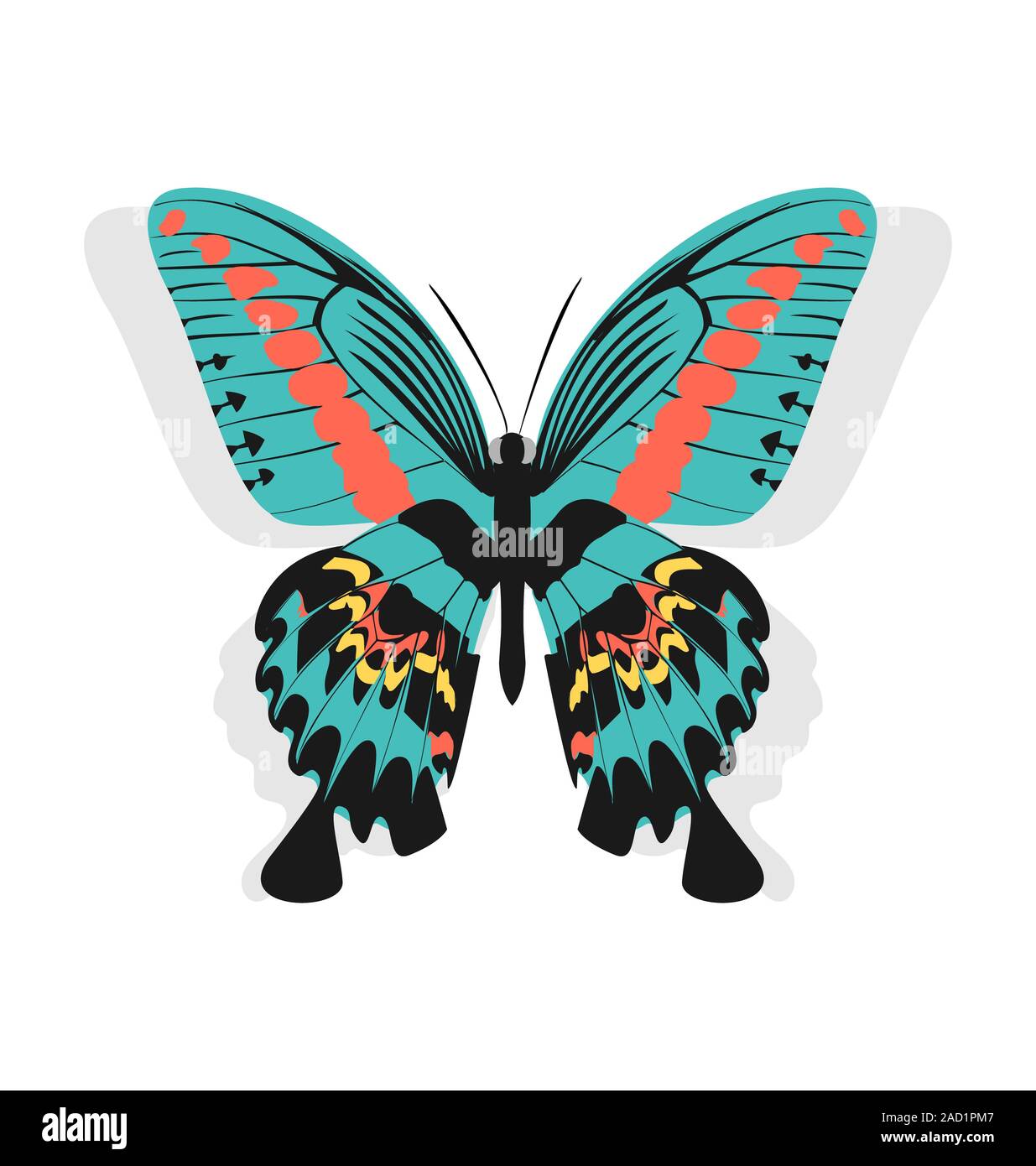 Vintage einzigen bunten Schmetterling isoliert auf weißem Hintergrund w Stockfoto