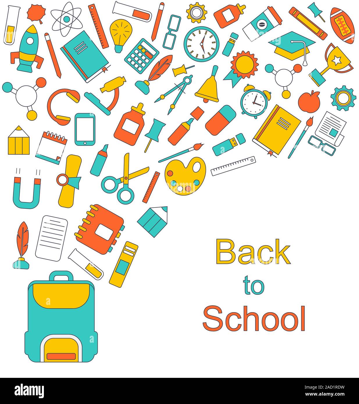 Hintergrund für zurück zu Schule, Bildung einfach bunte Objekte Stockfoto