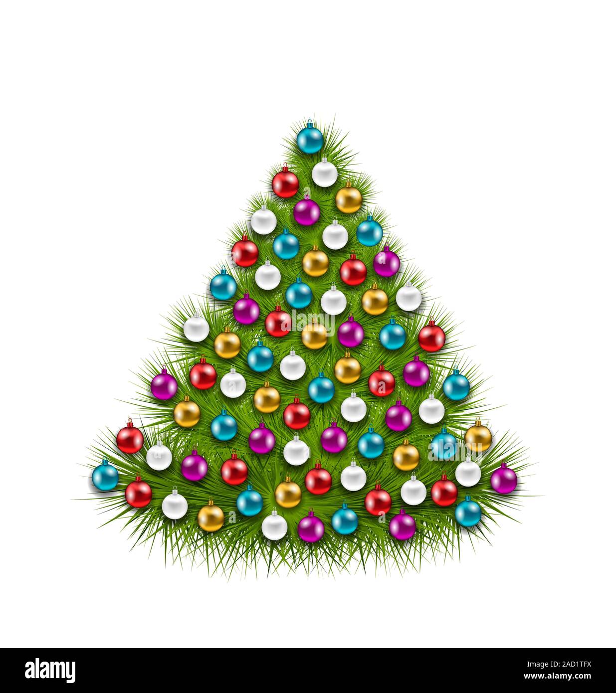 Geschmückter Weihnachtsbaum bunte Bällen Stockfoto