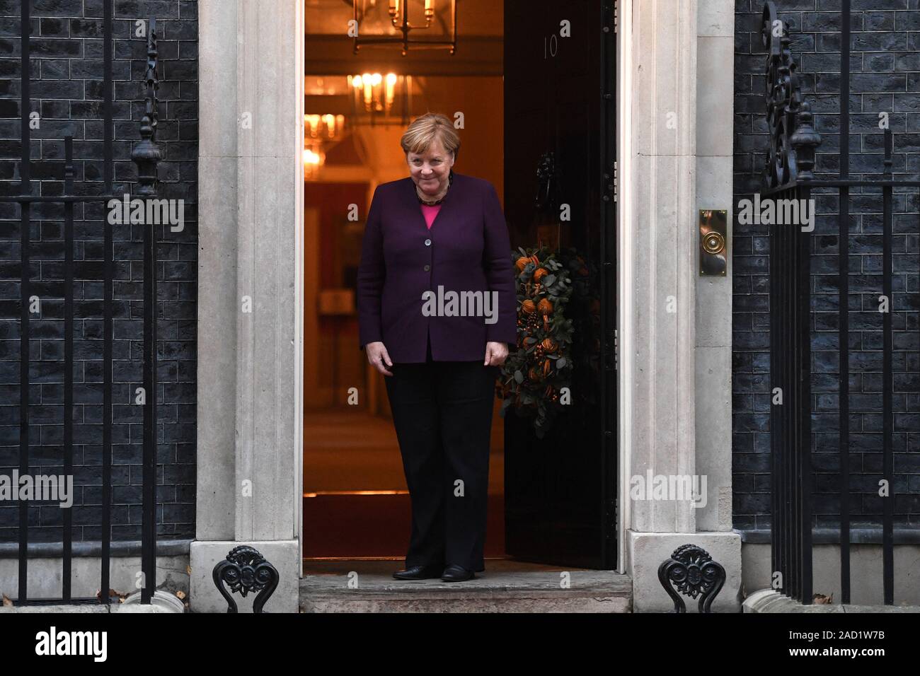 Bundeskanzlerin Angela Merkel kommt für ein Treffen mit dem Ministerpräsidenten Boris Johnson bei 10 Downing Street London, als Staats- und Regierungschefs der NATO-Mitglieder sammeln bis 70 Jahre der Allianz. PA-Foto. Bild Datum: Dienstag, Dezember 3, 2019. Photo Credit: Daniel Leal-Olivas/PA-Kabel Stockfoto