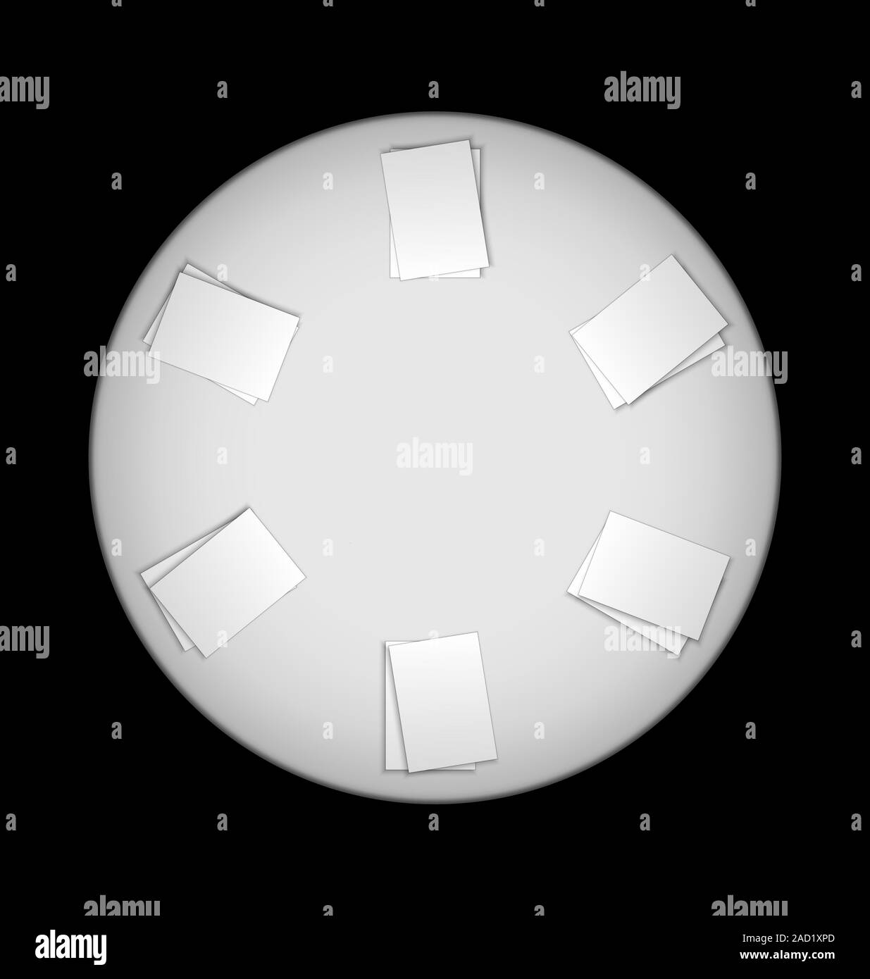 Flat Style Büro Business Management Meeting und Brainstorming auf dem runden Tisch in der Ansicht von oben Abbildung Stockfoto