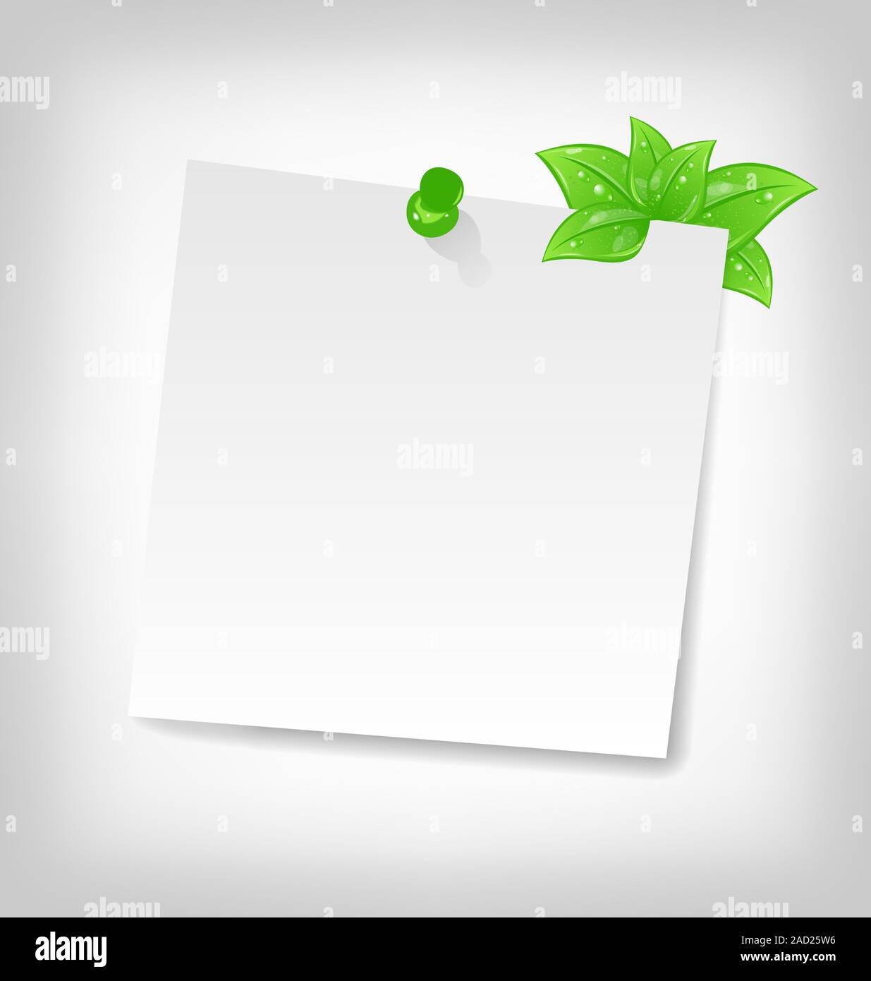 leere Notizpapier mit grünen Blättern und Platz für Ihre tex Stockfoto