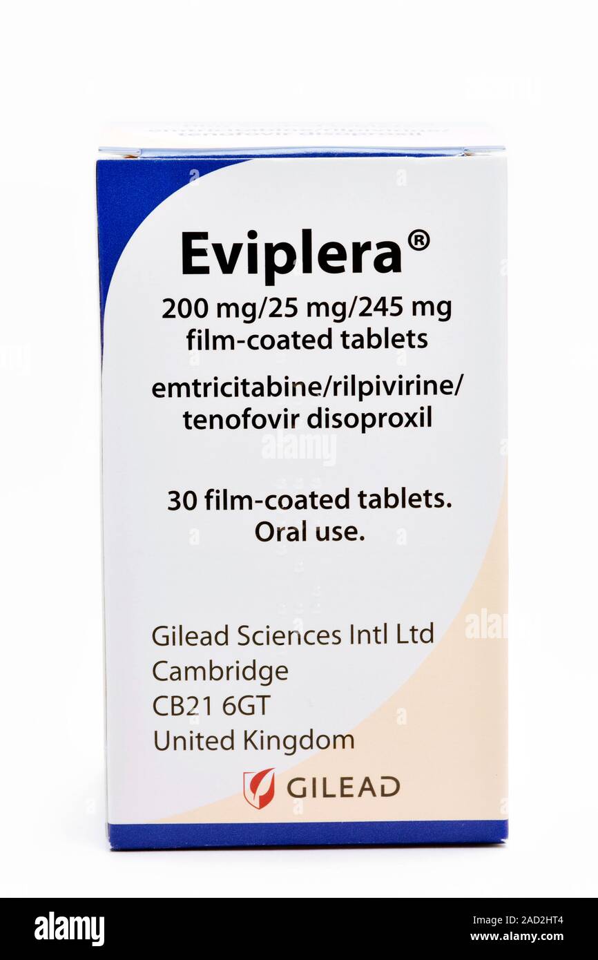 Eviplera HIV-Medikament. Kiste mit Tafeln der Kombination Droge/rilpivirine  Emtricitabin/Tenofovir, unter dem Namen Eviplera vermarktet. Diese Droge  ist Stockfotografie - Alamy