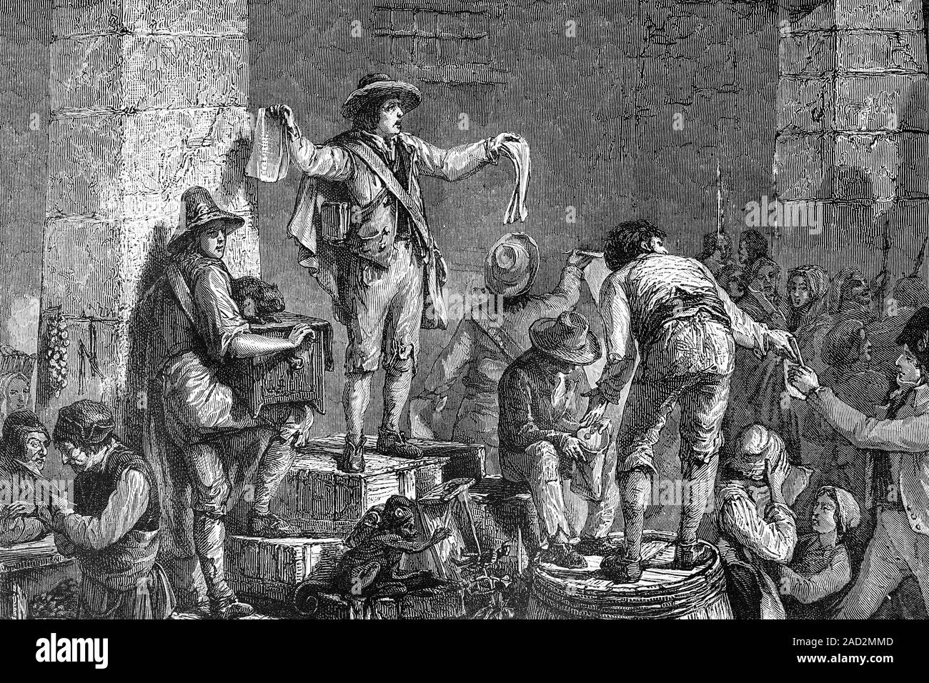 Liste der Gewinner der Guillotine Lotterie. Herrschaft des Terrors. Französische Revolution. Antike Abbildung, 1890. Stockfoto