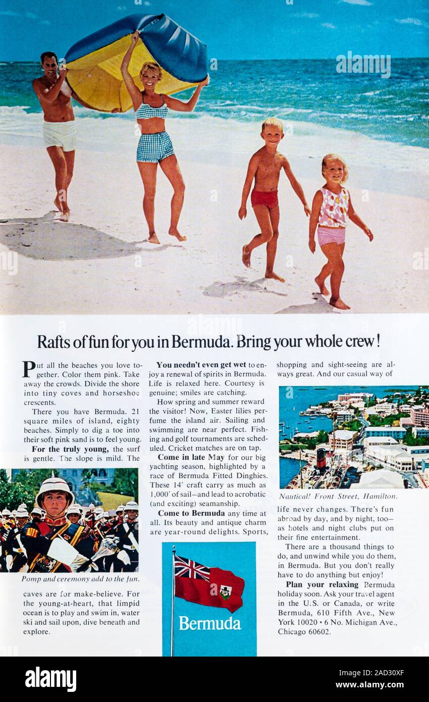 1966 Magazin Werbeanzeige Werbung Urlaub in Bermuda. Stockfoto