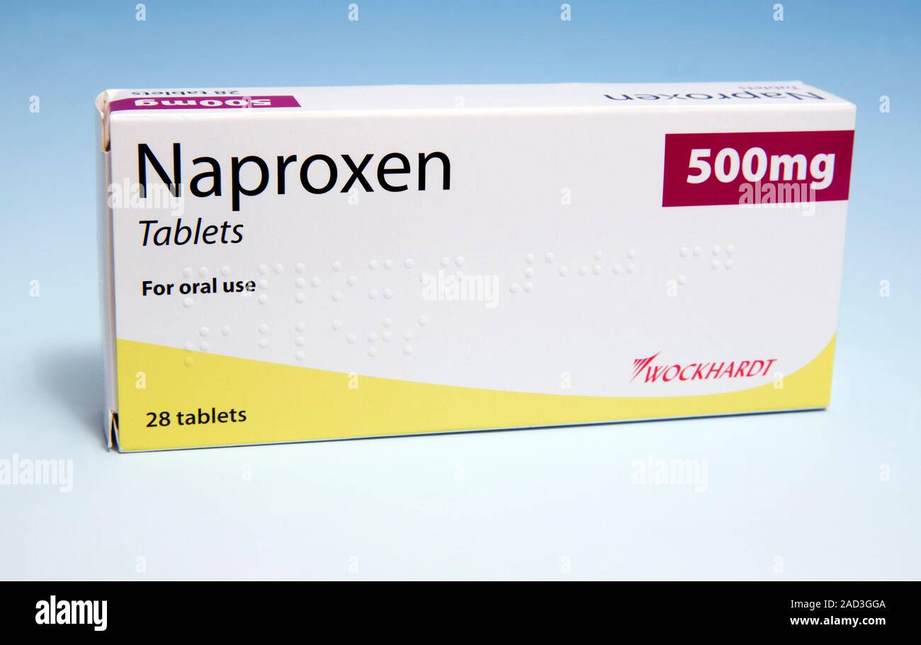 Verpackung für Naproxen entzündungshemmende Tabletten. Naproxen ist ein  nicht-steroidales Antirheumatikum (NSAR) und Propionsäure angewendet zur  Behandlung von Schmerzen, Fe Stockfotografie - Alamy