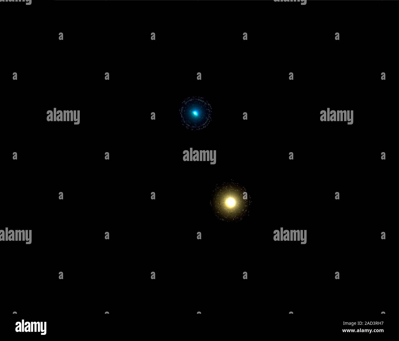 Albireo Double Star System. Dieses System besteht aus einem heller K-Typ Hauptreihenstern (gelb) und eine schwächere B-Typ Riesenstern (blau). Diese s Stockfoto