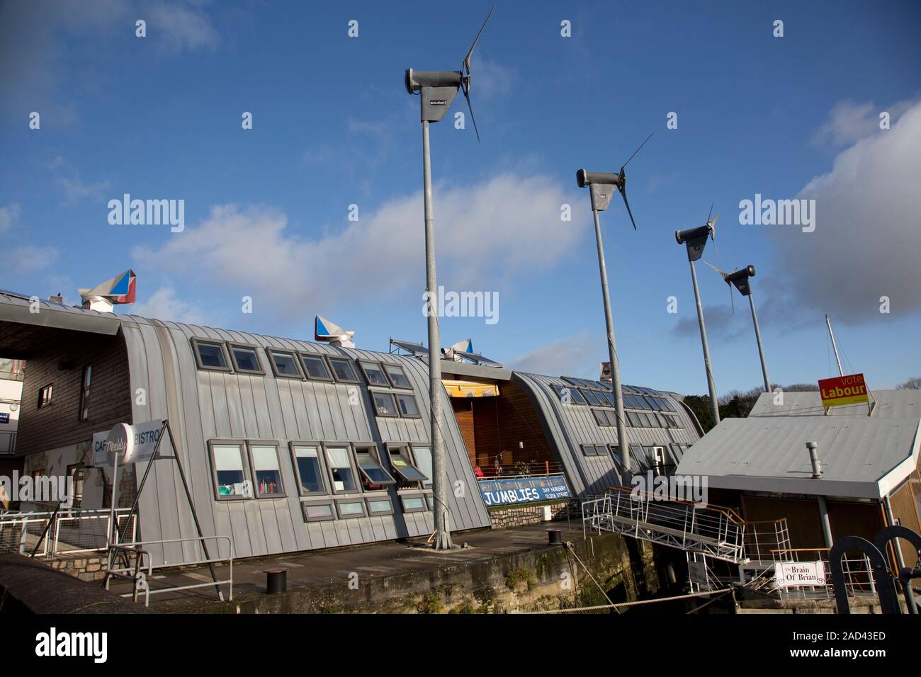 Jubiläum Wharf, einem preisgekrönten Zero Carbon gemischte Nutzung Entwicklung auf einer Brachfläche indistrial Website, bestehend aus einem Restaurant, Babysitting-Service, Bar/Cafe, Büros, live-a-Boa Stockfoto