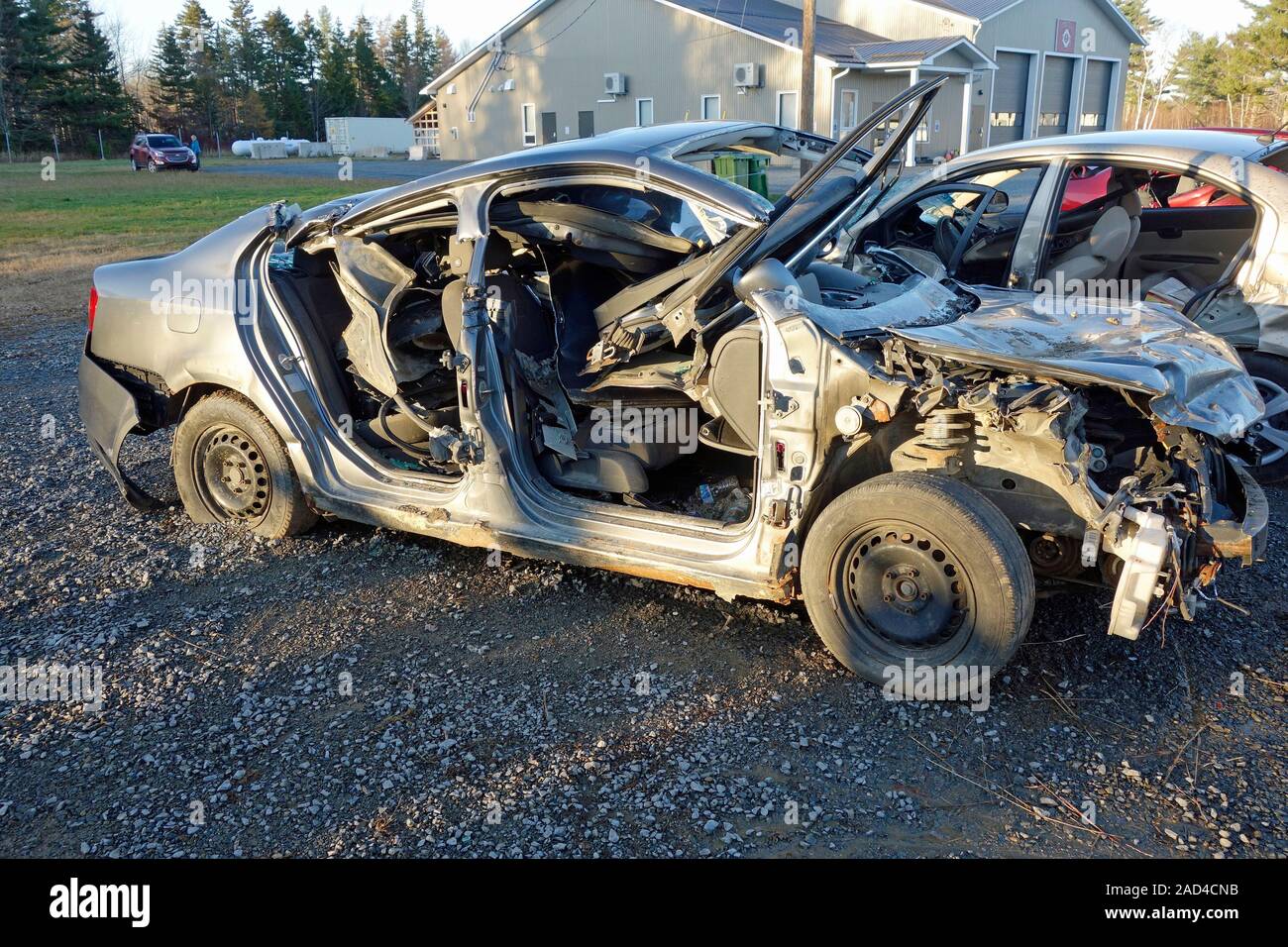 Ein Auto bei einem Unfall zerstört Stockfoto