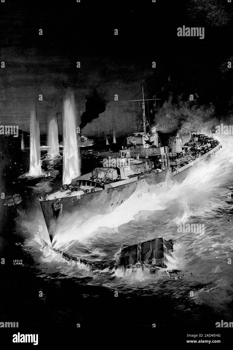AJAXNETPHOTO. 9. NOVEMBER 1942. Algier, Algerien. - Algier BOOM Büste - der Zerstörer HMS BRACH RAMMT DEN HAFEN BOOM VERTEIDIGUNG IN EINEM GEMÄLDE DES KÜNSTLERS LESLIE CARR dargestellt. Der brach Aktion erfolgreich war, aber sie war stark beschädigt IN DER ÜBUNG UND NACH DEM ABSCHLEPPEN, VERSENKT der folgende Tag. Foto: VT-COLLECTION/AJAXNETPHOTO REF: VT 9841 Stockfoto