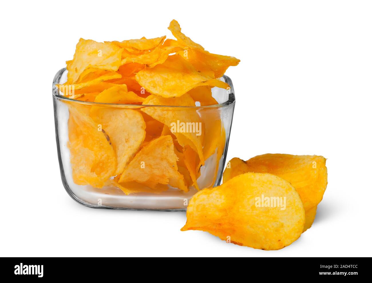Kartoffel-Chips in eine Glasschüssel Stockfoto