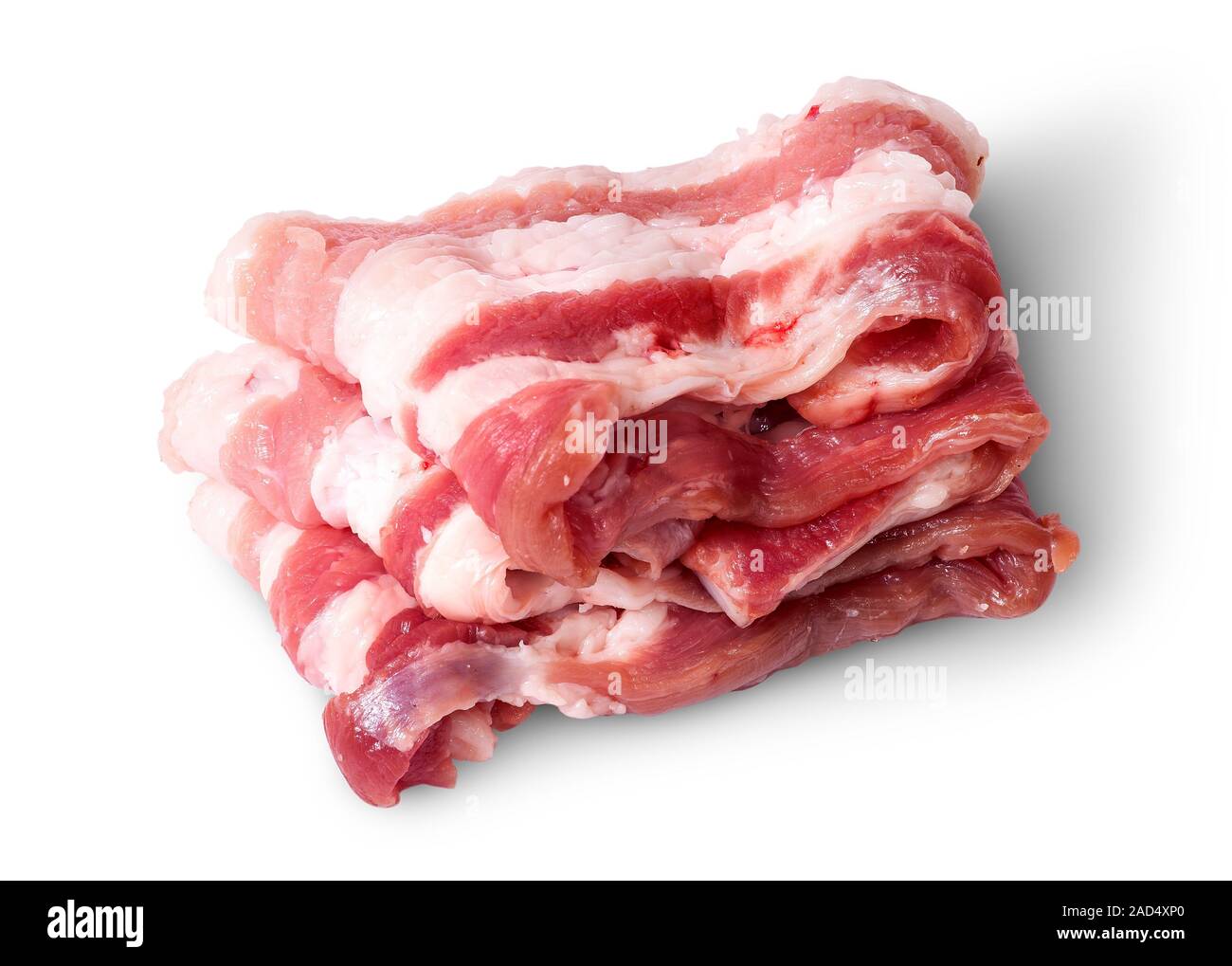 Bacon Strips in Schichten angeordnet, Ansicht von oben Stockfoto