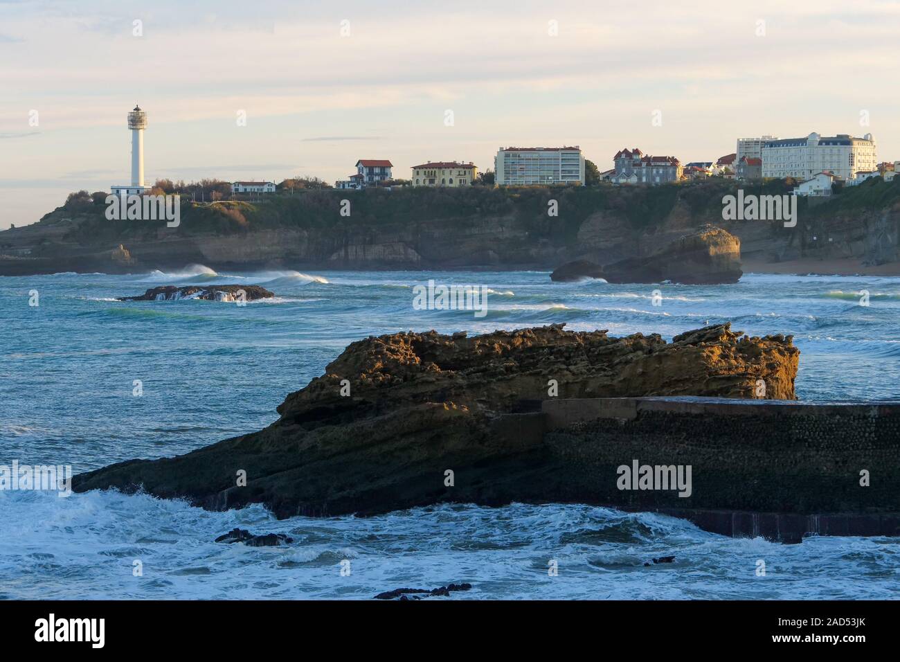 Leuchtturm, Bucht von Biarritz, Pyrénées-Atlantiques, Pyrenees-Atlantique, Frankreich Stockfoto