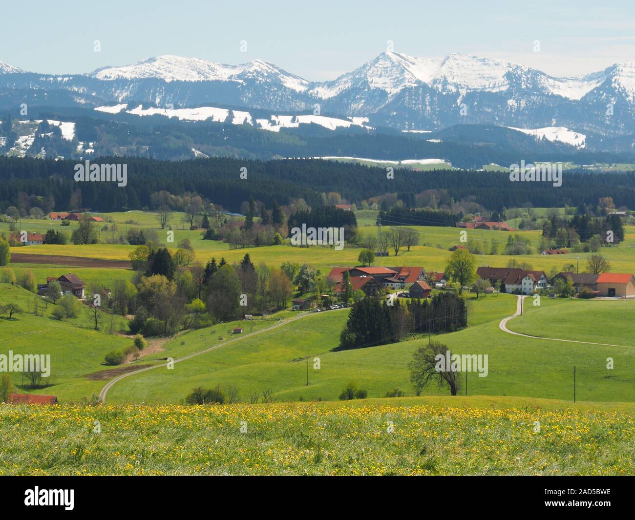 Blick von der Siggener Höhe auf die Nagelfluhkette, Allgäu, Deutschland Stockfoto