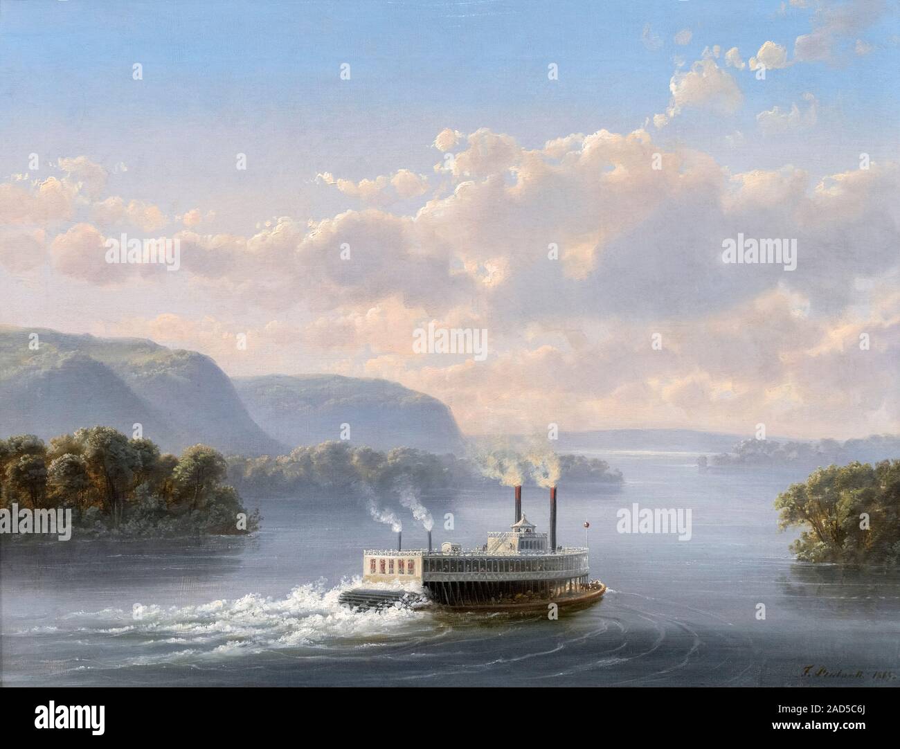 Mississippi Riverboat. "Steamwheeler auf der oberen Mississippi" von Ferdinand Richardt (1819-1895), Öl auf Leinwand, 1865 Stockfoto