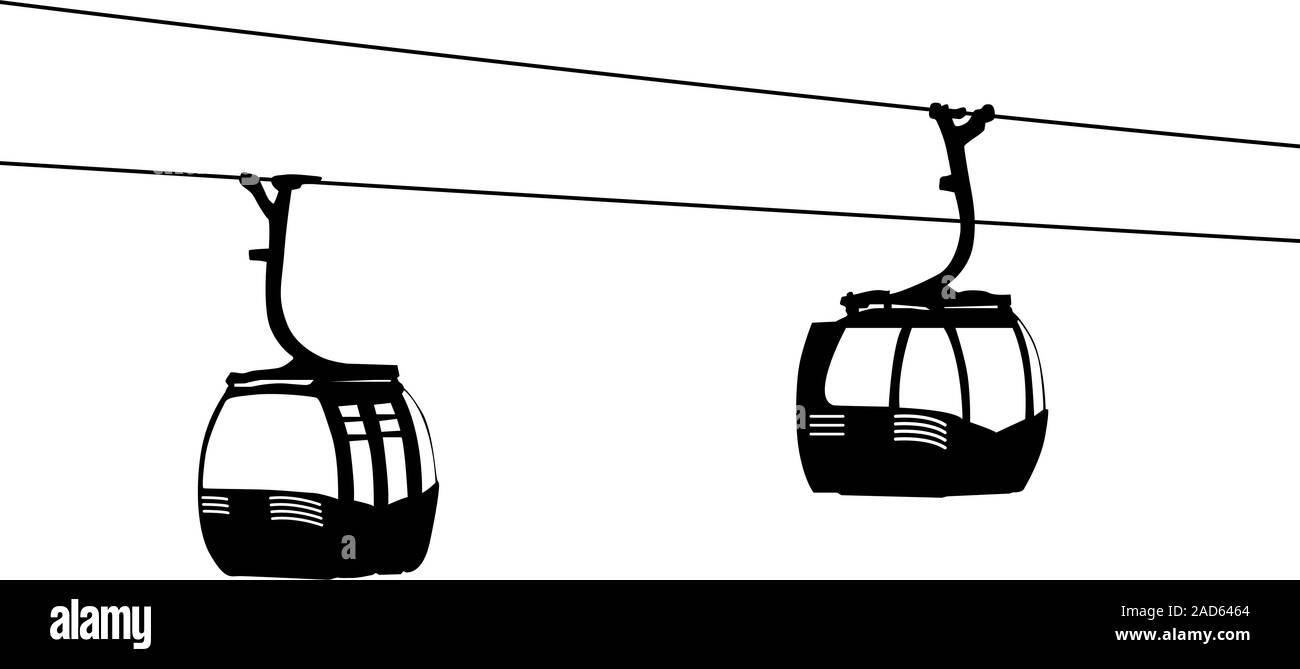 Silhouette der beiden Luft Kabel Kabinen Vektor-Illustration. Stock Vektor