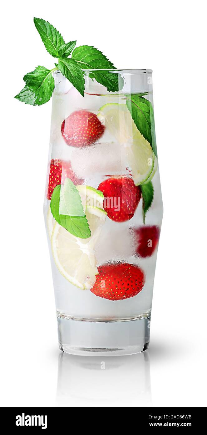 Erdbeer Limetten Limonade mit Minze-Zweig Stockfoto