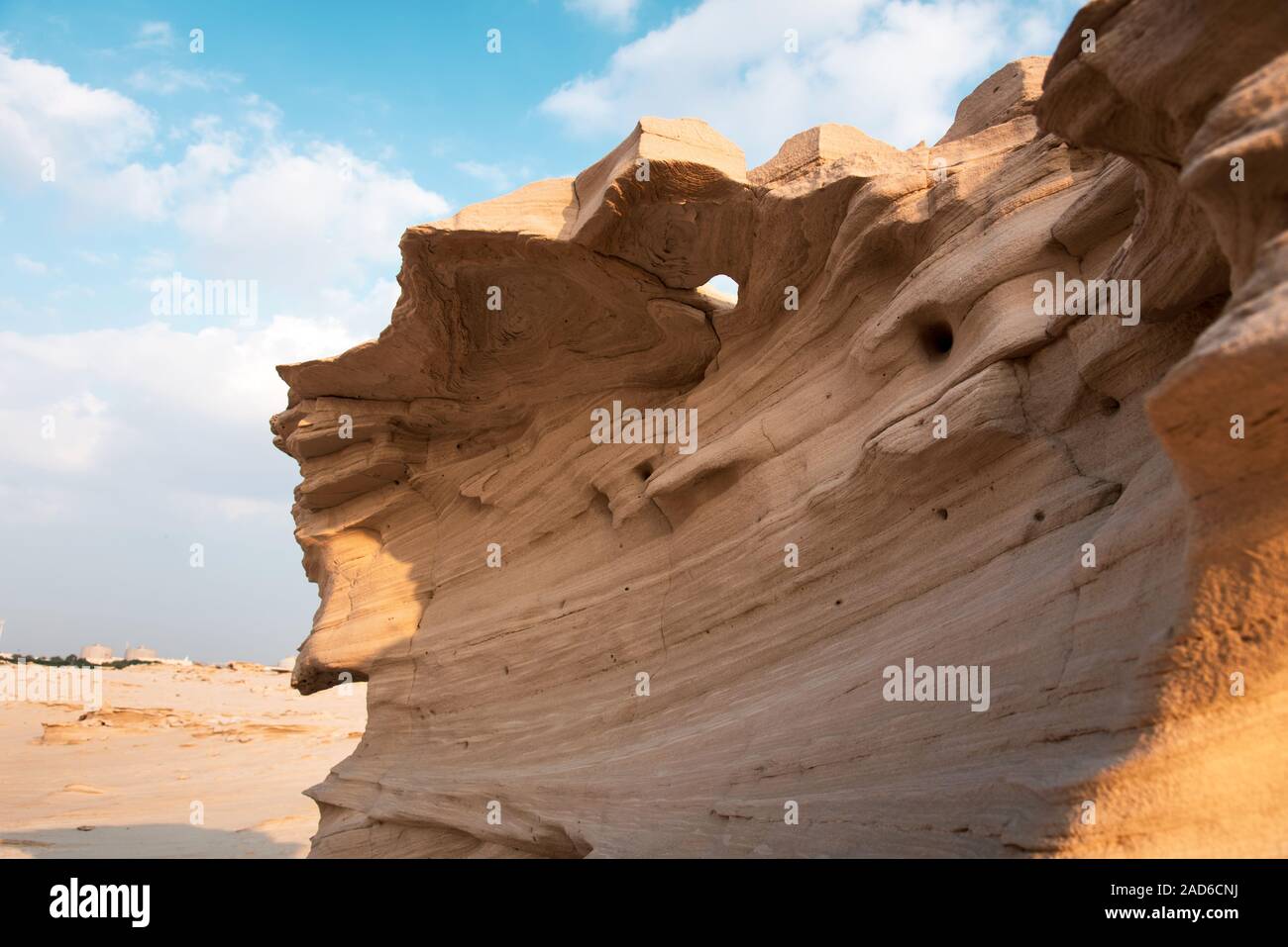 Fossile Dünen Landschaft der Formationen der Wind fegte Sand in Abu Dhabi Vereinigte Arabische Emirate Stockfoto