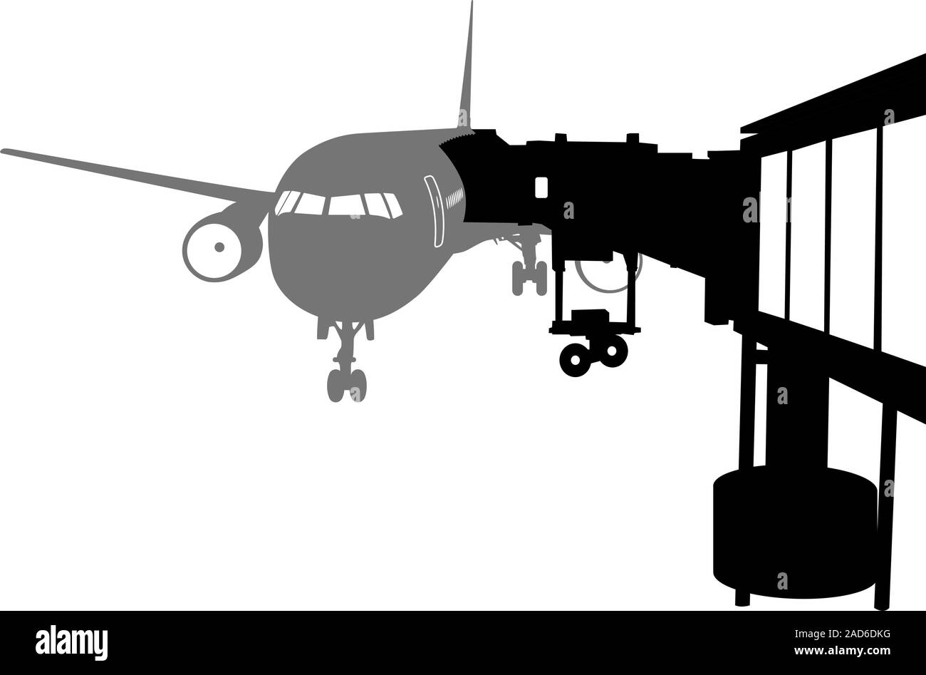 Düsenflugzeug angedockt in Flughafen. Vector Illustration. Stock Vektor