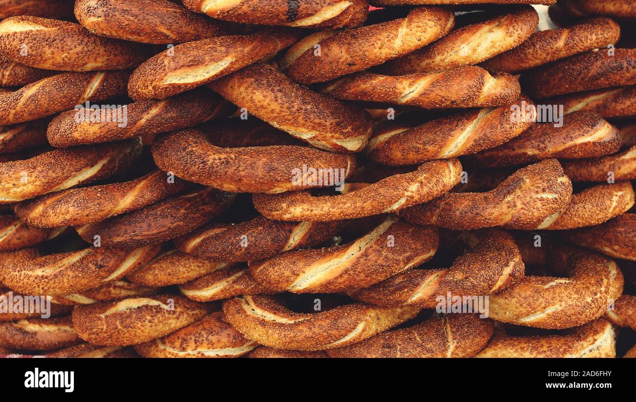 Türkische Bagel simit als Hintergrund, essen Konzept Stockfoto