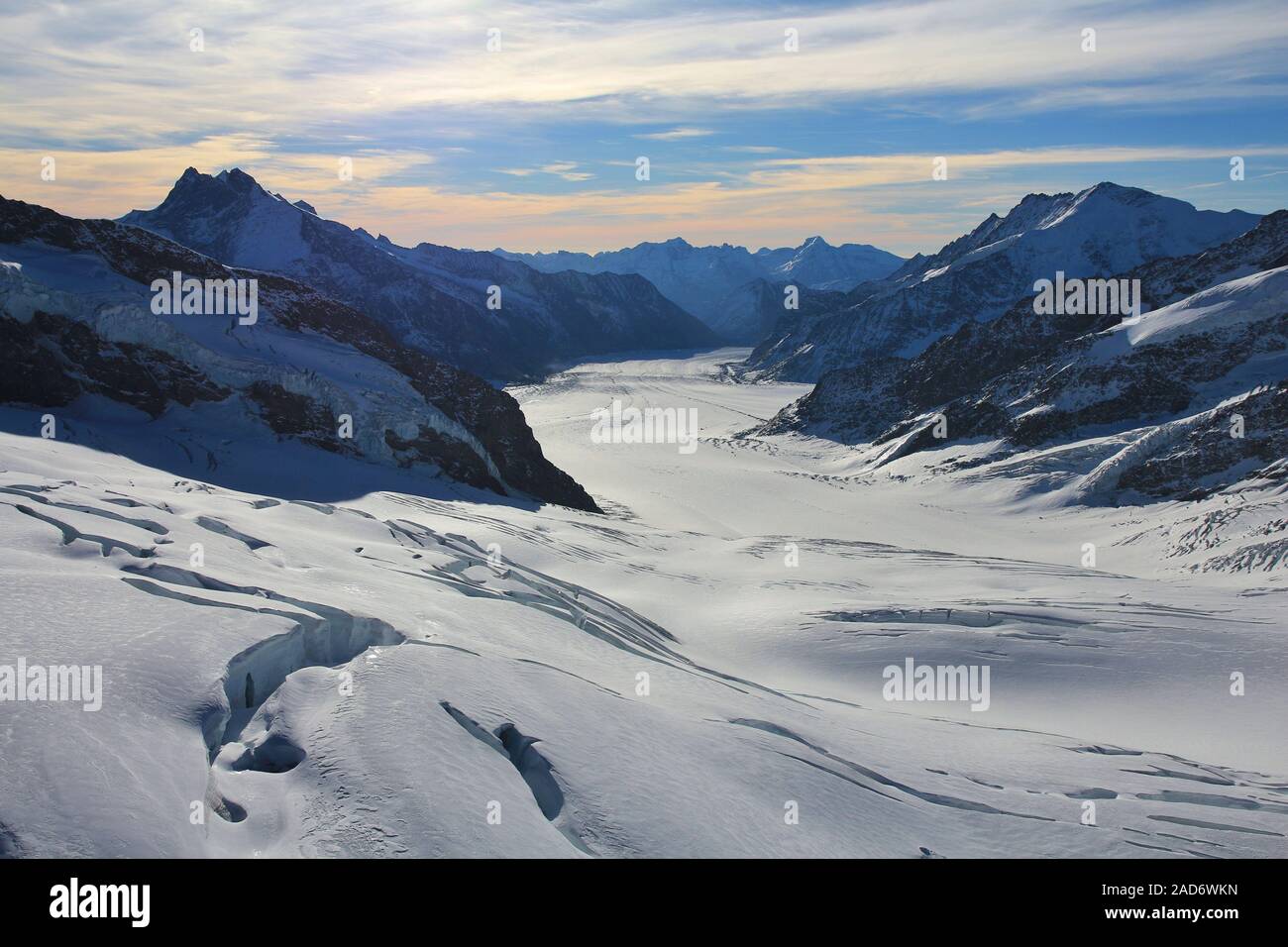 Berglandschaft in den Schweizer Alpen. Aletschgletscher, den längsten Gletscher der Alpen. Stockfoto