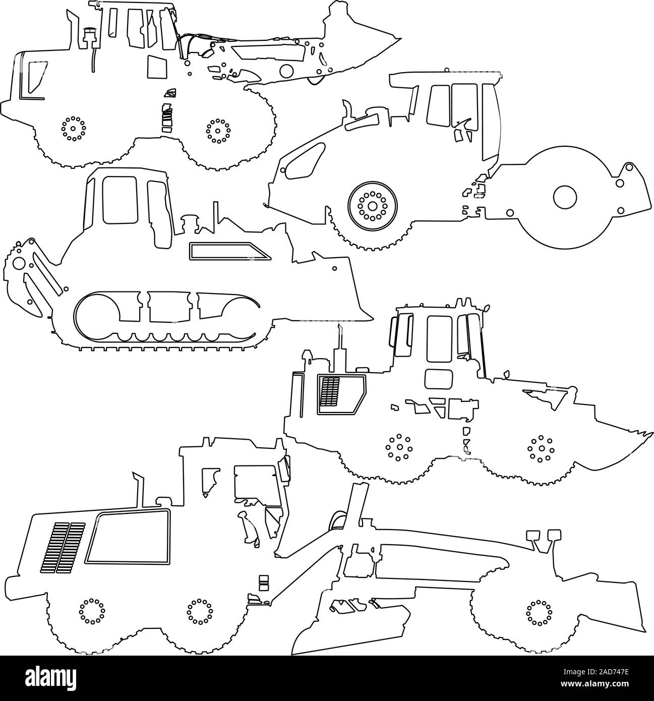 Silhouetten Set Road Construction Equipment. Vector Illustration. Stock Vektor