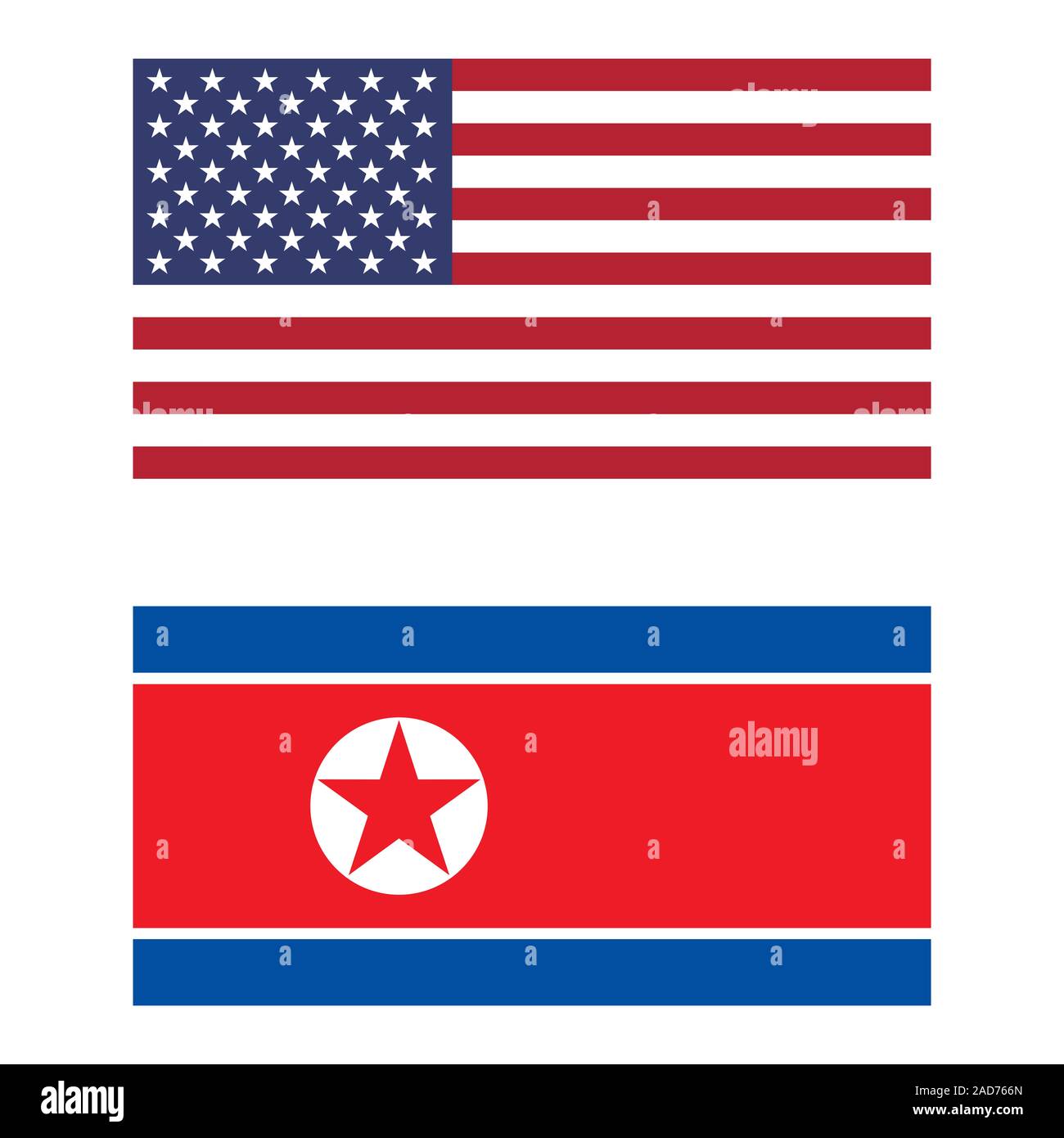 Flagge der Vereinigten Staaten von Amerika und Nordkorea Stockfoto