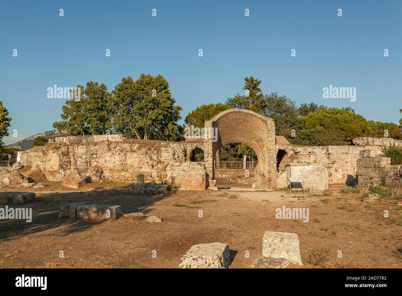 Amphitheater, Paestum archäologische Stätte des UNESCO-Heritahe Ort, Nationalpark Cilento, Salerno, Kampanien, Italien, EU Stockfoto