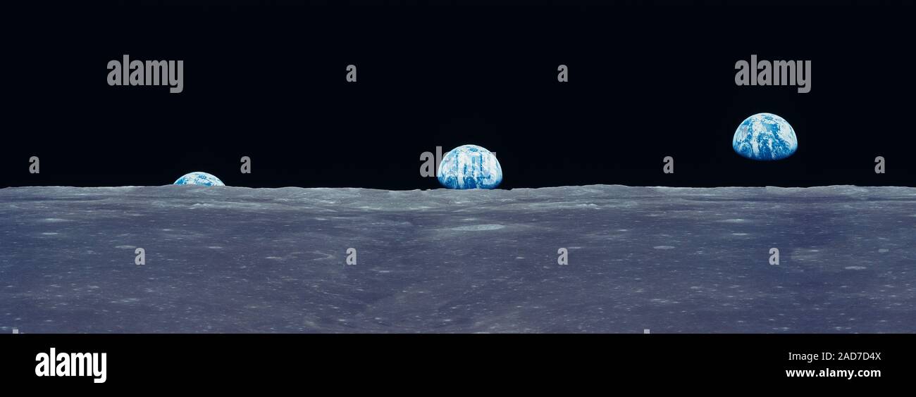 Digital Composite mit Erde vom Mond gesehen Stockfoto