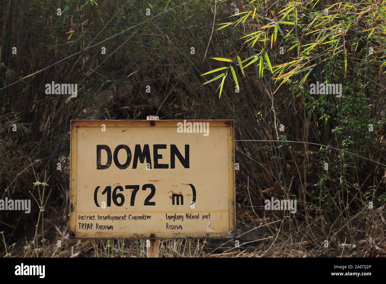 Domen. Zeichen im Langtang Nationalpark. Stockfoto