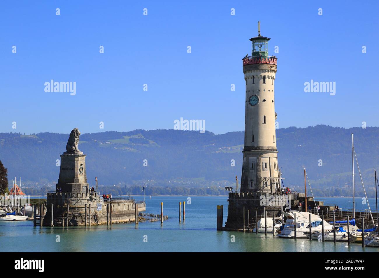 Lindau am Bodensee, Hafen, Leuchtturm, Hafen Eingang Stockfoto