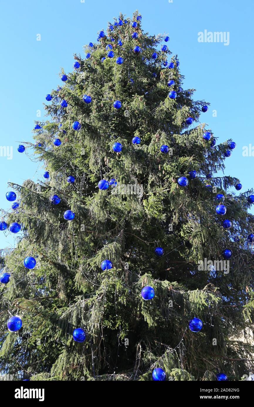 Weihnachtsbaum zweige mit blauen kugeln -Fotos und -Bildmaterial in hoher Auflösung – Alamy
