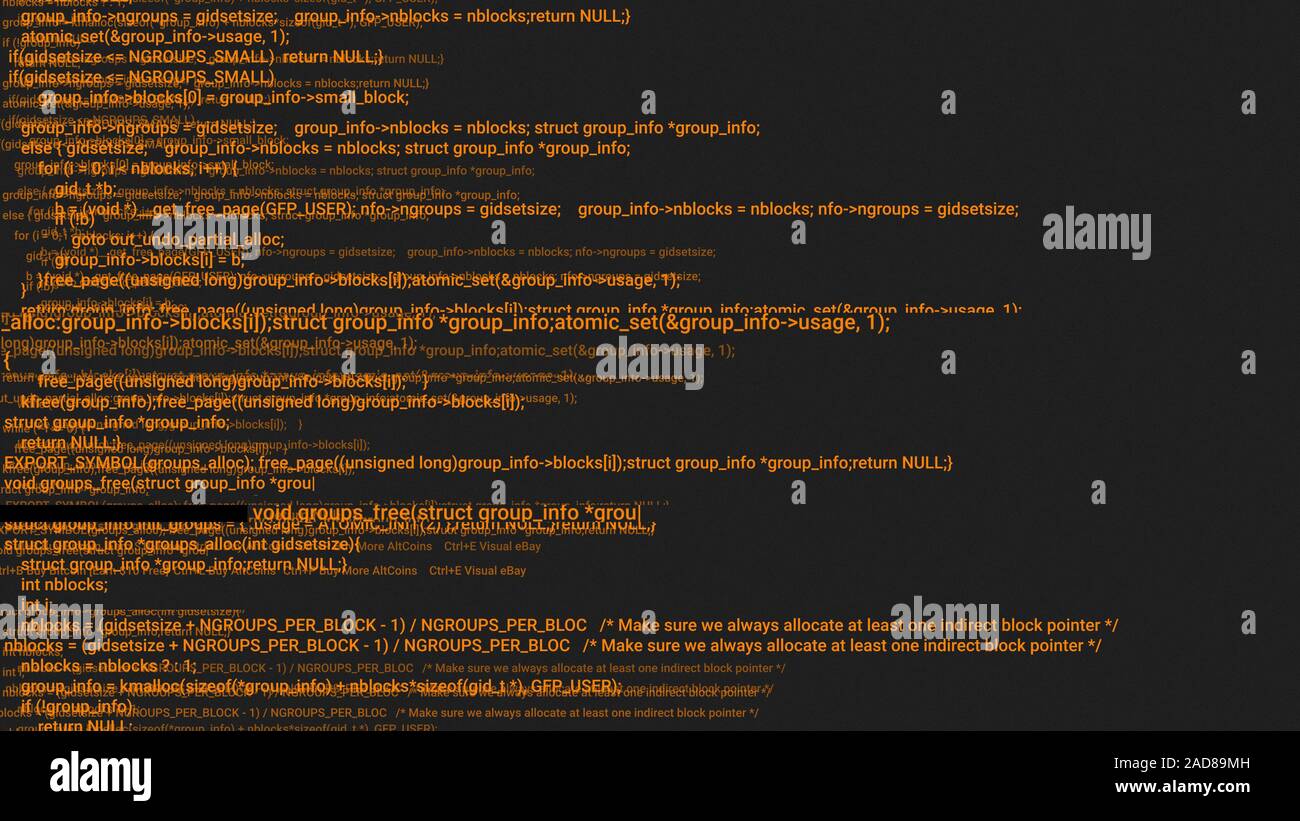 Orange-Codierung hacker Konzept Animation mit glitch. Programmiercode Tippfehler. Grosse Daten und Internet Cyber-angriffe. Programmiercode abstrakt. Blockchain Konzept, Computer digital Code Stockfoto