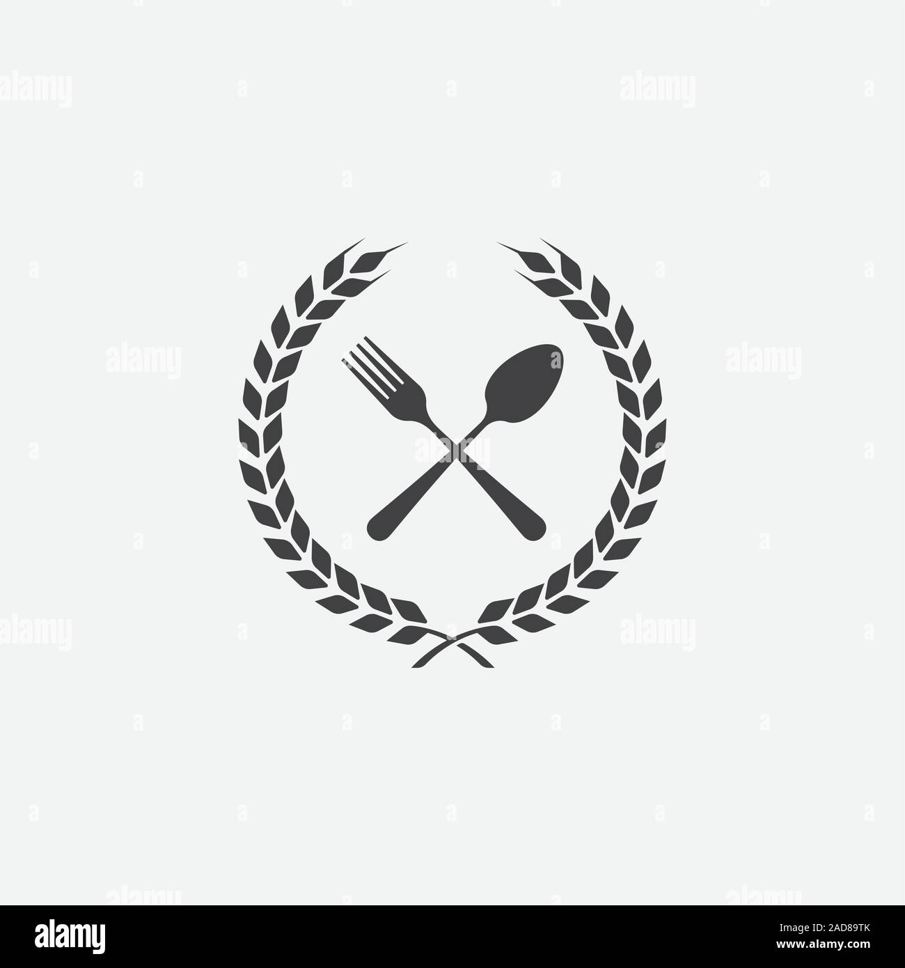 Löffel und Gabel mit Lorbeerkranz Symbol gekreuzt, Symbol, restaurant Vektor-illustration, Restaurant Symbol, kochen Symbol Vektor Stock Vektor